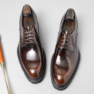 Zapatos de Trabajo de Cuero Genuino, Nuevos, Retro, con Punta Redonda, Diseño de Bloques de Color, con Cordones, Ligeros, Transpirables y Antideslizantes, de Fábrica - Product Image 1