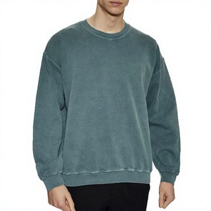 Sweat-shirt à col rond surdimensionné pour homme, couleur unie, coton lavé, polaire, séchage rapide, 300g, décontracté, automne, manches longues, coupe classique - Product Image 1