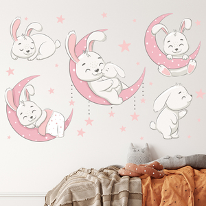 2023 notizie dormire conigli sulla luna adesivi cartone animato camera da letto per bambini carta da parati creativa soggiorno per bambini decalcomanie Decorative - Product Image 2