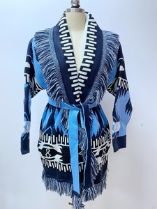 <span class=keywords><strong>Cardigan</strong></span> <span class=keywords><strong>Lungo</strong></span> da <span class=keywords><strong>Donna</strong></span> Lavorato a Maglia Jacquard con Nappe, Stile Bohémien, Fantasia Geometrica Unica a Blocchi di Colore, per Autunno e Inverno, per Mercati Esteri - Product Image 2