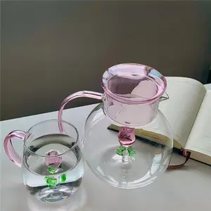 Высокотемпературный устойчивый 3-D розовый чайник с ручкой питьевой стеклянный кувшин для воды с цветной крышкой