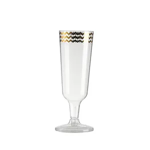 High quality stemware promotional tasting transparent wine clear goblet disposable cups plastic with silver rim