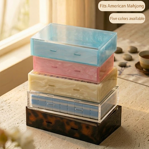 Estuche de Almacenamiento de Acrílico Transparente con Patrón de Concha de Tortuga para Fichas de Mahjong Americano, con Patas Metálicas Plegables para 4 Jugadores - Product Image 2