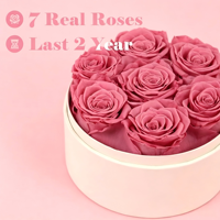7 roses éternelles roses dans un coffret cadeau rond, rose éternelle longue durée pour la Saint-Valentin, anniversaire, fête des mères, anniversaire de mariage, cadeaux