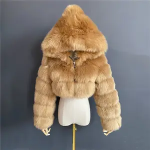 Mantel Bulu Crop Wanita, Jaket Musim Dingin Bulu Domba Hangat Mode Mantel Bulu Crop 2021