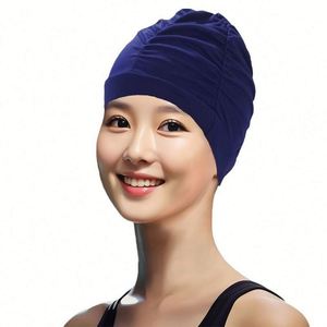 Bonnet de bain plissé extra large Baishun Jinhui bleu marine pour femmes, idéal pour les cheveux longs, en nylon spécial, pour usage en sources chaudes - Product Image 5