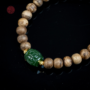 Bracelet élégant en bois d'agar pour femme, perles huileuses de 6 mm avec détail en jade Lu Thong, style 6, bijoux raffinés - Product Image 5