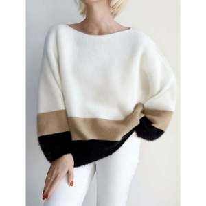 Pull à manches longues rayé bicolore blanc pour femmes - Product Image 1