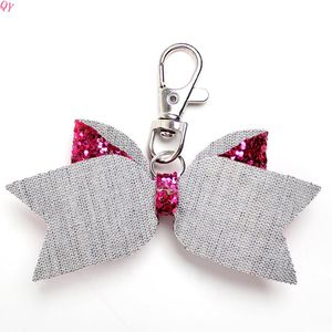 Llavero de Mosquetón con Lazo de Lentejuelas Rosa QQ, Llavero Portátil de Moda con Forma 3D, Material de Poliéster - Product Image 3