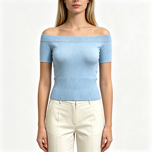 Maglione Casual da Donna <span class=keywords><strong>Valerie</strong></span> OEM & ODM Personalizzato Colore Viola Senza Spalle Manica Corta Alta Qualità Lavorato a Maglia Vendita all'Ingrosso - Product Image 3