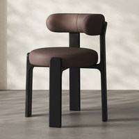 Chaise de salle à manger vintage de style français du milieu du siècle, en bois massif, modèle Pumpkin, avec revêtement en cuir, dossier simple, luxe léger