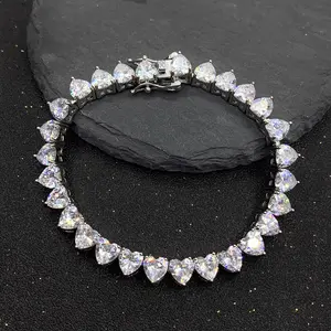 Bezel Setting Zircon Gemstone Iced Out CZ Heart Tennis Bracelet For Women