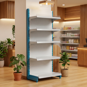 Vertical Metal Gondola <b>Shelf</b> 1-Tier Adjustable Freestanding Single-Sided Square Supermarket <b>Rack</b> Heavy Duty Powder Coated Quick - Product Image 4