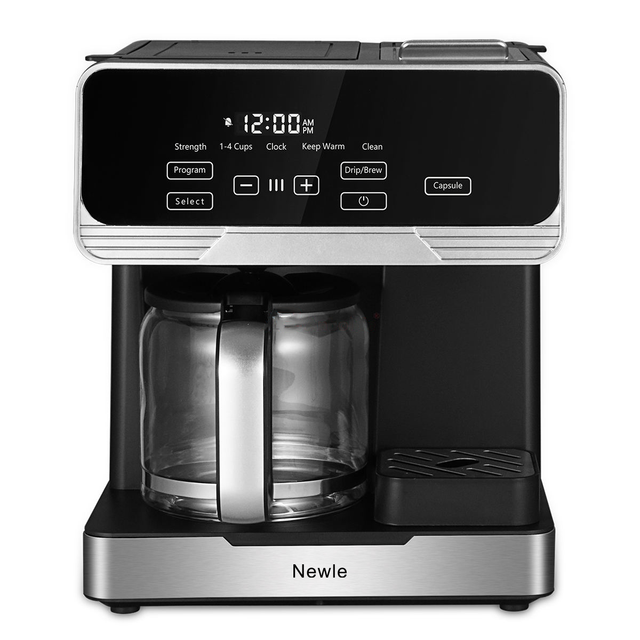 Newle 12 Cup Electric Drip Coffee Machine + K Cup Pod Stainless Steel Capsule Coffee Maker Programmable Functions Outdoor Hotel