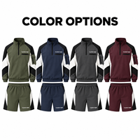 Ensemble d'entraînement personnalisé color block avec veste tissée à quart de zip et short cargo pour homme, logo imprimé, idéal pour les tenues décontractées du week-end