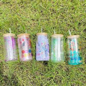 Nouveaux gobelets en verre à double paroi transparents de 12 oz, vierges pour sublimation, verres à bière effet boule à neige pour cadeaux personnalisés avec couvercles - Product Image 3