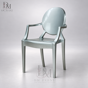 Elegante Silla de Resina Plateada de una Pieza con Respaldo Ovalado para Bodas, Banquetes y Eventos, Proveedor Mayorista de Fábrica - Product Image 1