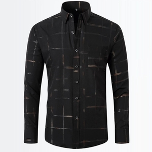 Camisa <span class=keywords><strong>de</strong></span> manga larga ligera ajustada <span class=keywords><strong>para</strong></span> <span class=keywords><strong>hombre</strong></span> <span class=keywords><strong>para</strong></span> comercio transfronterizo <span class=keywords><strong>de</strong></span> <span class=keywords><strong>Amazon</strong></span>: elástica, resistente a las arrugas con acento <span class=keywords><strong>de</strong></span> lámina <span class=keywords><strong>de</strong></span> oro - Product Image 3