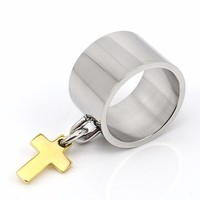 Bague en acier inoxydable Lady Anel avec croix, breloques crucifix pour femme, gravable et personnalisable
