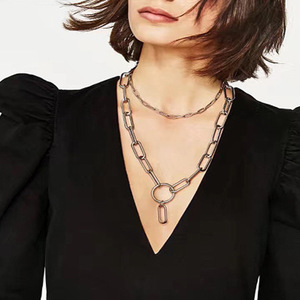 Collar de Aleación de Zinc con Líneas Circulares Geométricas, Color Plata y Oro, Unisex, para Fiestas, Cadena con Colgante de Moda - Product Image 1