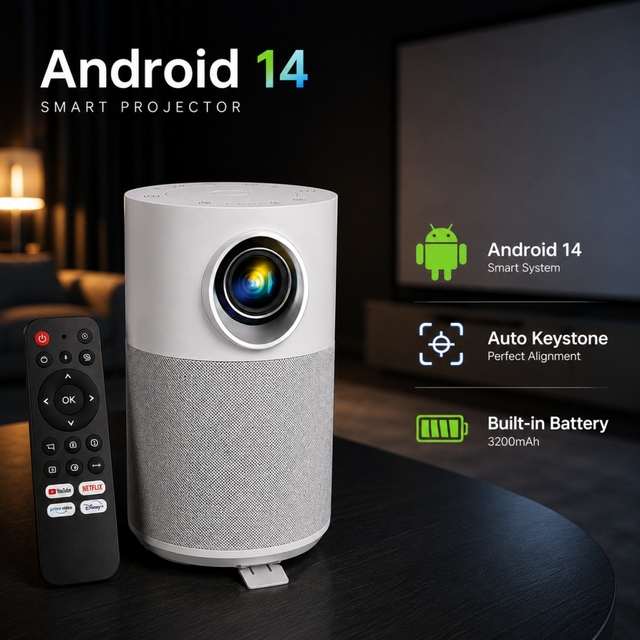 Built in Battery Portable Projector Android 14 Electric Focus WiFi6 BT54 4K Supported Outdoor Home Theater Beamer Proyector