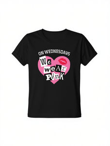 T-shirt casual da donna girocollo a maniche corte con stampa a cuore rosa, vestibilità regolare per tutte le stagioni, in jersey 100% cotone - Product Image 1
