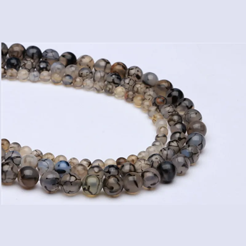 Nature's Spirit Stones Wholesale Gemstone Smooth Loose Round Beads Black Dragon Pattern Agate Beads for Jewelry Making