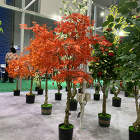 Maison Jardin Décor Faux Pot Bonsaï Plante Arbre Artificiel En Plastique Rouge Japonais Feuille D'érable Arbre