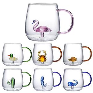 Venta al por mayor de fábrica: tazas de vidrio de borosilicato de 400ml con diseño animal 3D para bebidas, café, té Matcha, taza de vidrio - Product Image 2
