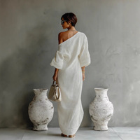 Nouvelle Robe Longue Femme Haut de Gamme Printemps 2026 Style Européen et Américain, Épaules Dénudées, Taille Mi-Haute, Pull en Spandex
