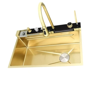 Sang Trọng Vàng Thép Không Gỉ Duy Nhất Bát Bồn Rửa Nhà Bếp Handmade Hình Chữ Nhật Cá Voi Đàn Piano Thiết Kế Nano Bốn Lỗ Thông Minh Bồn Rửa Lọc - Product Image 5