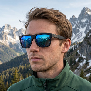 Men's Polarized Sunglasses Square <b>Frame</b> <b>Black</b> UV400 PC Lens Stainless Steel Sports Eyewear - Product Image 1