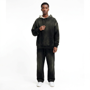 Pull avec logo personnalisé Vintage Double Couche Lavage à l'acide Soleil Délavé Poches dégradées Hoodies Streetwear lourds Hoodies - Product Image 1