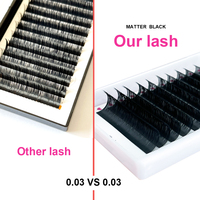 Plateaux d'extensions de cils en cachemire 0.02 0.03 0.05 Noir mat premium pour volume, vente en gros, 22mm 25mm