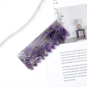 Vendita alla rinfusa naturale manuale intaglio artigianale nuova giada sogno ametista cristallo Gua Sha pettine per capelli viso e corpo - Product Image 4