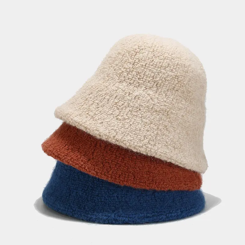 Solid Autumn and Winter Show Face Versatile Wool Bucket Hat Plush Fisherman Hat