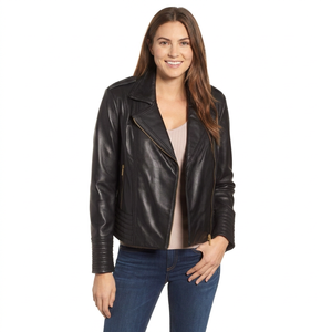 New 2026 <b>Women</b> leather <b>jacket</b> fashionable cropped length with smooth zip and sharp collar <b>Women's</b> <b>Jackets</b> - Product Image 4