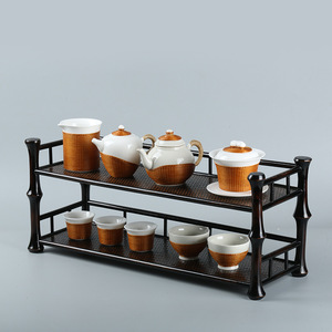 Bamboo Tea <b>Shelf</b> Antique Display Rack <b>Desktop</b> Storage Rack Multifunctional Master Cup Rack Living Room Use - Product Image 1