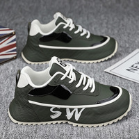 Chaussures de sport tendance pour hommes à semelle épaisse rehaussante, en PU, avec doublure en maille, color block, à lacets, style luxe léger