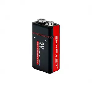 Skyfast bán buôn 1 cái 9V có thể sạc lại pin 800mAh Loại C pin 9V USB C Lithium Ion pin 6F22 sạc với cáp