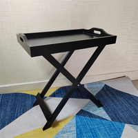 Tableaux de service pliants en bois, tables de service portables pour le petit-déjeuner, le dîner, plateau de service pour le café, table basse pour le salon, 55,3*35,7*60,6CM NOIR