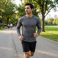 Maillot de course à manches longues en laine mérinos pour homme MereSports Premium, design uni, décontracté, séchage rapide, tricoté teint en fil 180g