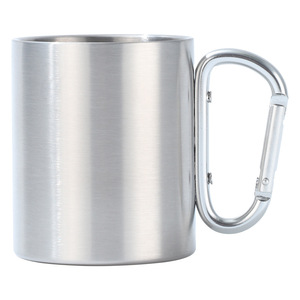 220ml 300ml Camping al aire libre viaje mosquetón taza de acero con asa, taza de café de doble pared de acero inoxidable taza de mosquetón de Metal - Product Image 1