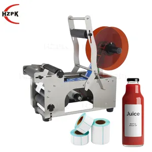 HZPK MT 50 máquina de rotulagem semiautomática de alimentos, frasco de vidro para água, garrafa redonda de plástico PET, etiqueta adesiva, máquina de rotulagem