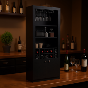 Mobiletto portabottiglie Nero a 4 ripiani con portabicchieri, capacità 10 bottiglie, mobile bar per uso domestico - Product Image 2