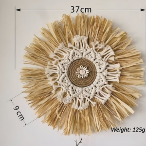 Miroir mural rond en <span class=keywords><strong>paille</strong></span> macramé raphia personnalisé Art déco pour mariage Décoration murale artisanale pour le salon et la chambre à coucher - Product Image 5