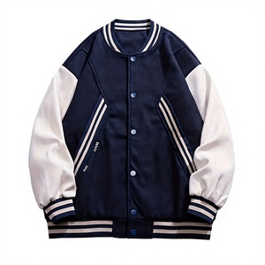 Blazer de baseball élégant et léger pour homme, bleu marine et blanc, avec blocs de couleur, style unique et tendance, en toile, pour université - Product Image 1
