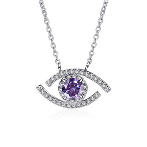 Ciondolo a Forma di Occhio con Zircone Viola, Charm in Lega Placcata Argento, Gioiello Unisex di Tendenza - Product Image 1
