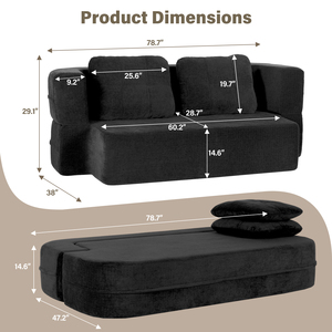 Boneless Cloud Couch,78" Queen Convertible <b>Sofa</b> <b>Bed</b> with Blanket,Scott Fabric Modular Loveseat,High-Density Sponge No Assembly - Product Image 2