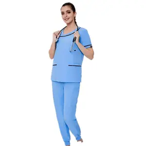 Zarif kadınlar tıbbi fırça Set dayanıklı şık fonksiyonel cepler Uniforme De Enfermera hastane üniformaları fırçalama takım elbise